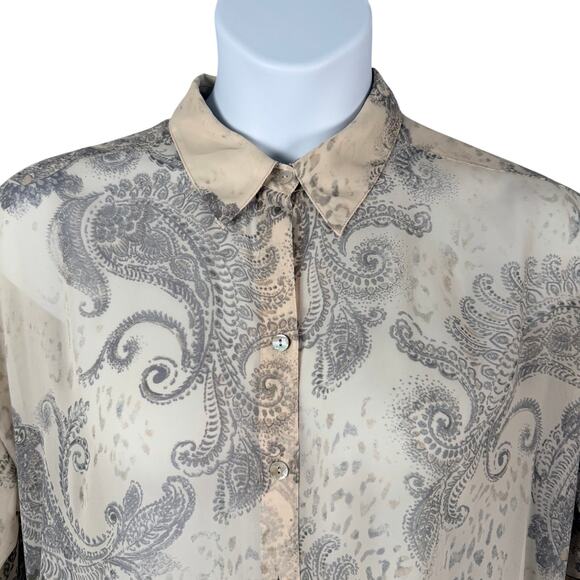 Chicos Top Womens 2 / US Large Paisley Animal Print Semi-sheer Sharkbite Hem - Picture 2 of 16